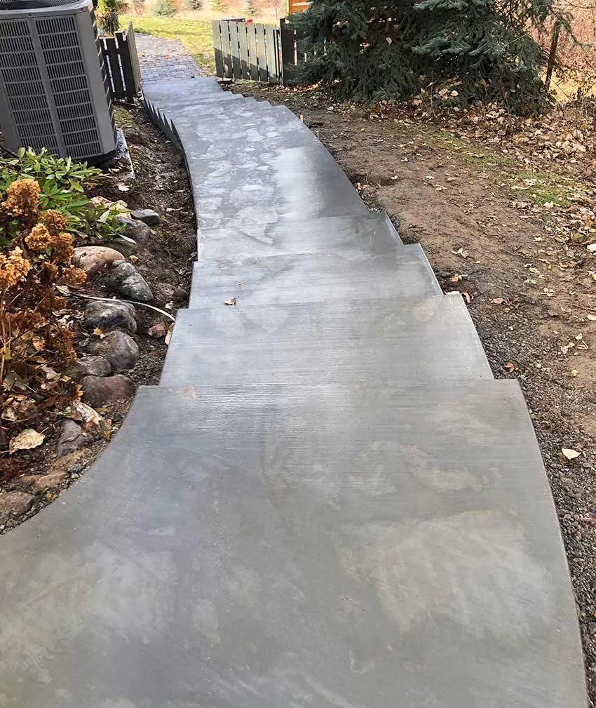 Broom-finished concrete entry steps