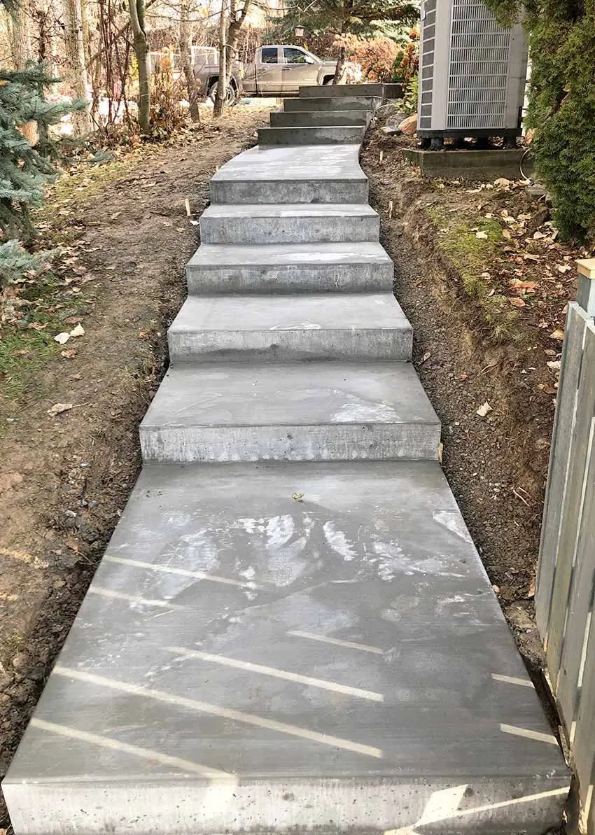 Broom-finished concrete steps and landing