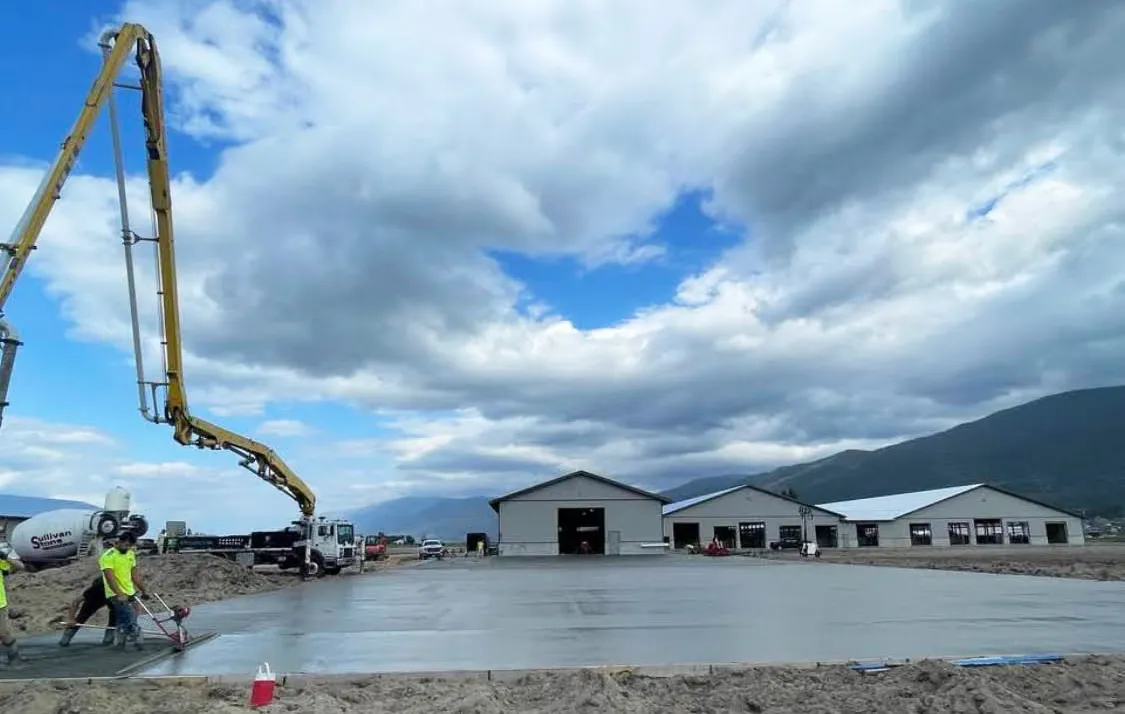 Agricultural dairy-barn concrete pour in progress